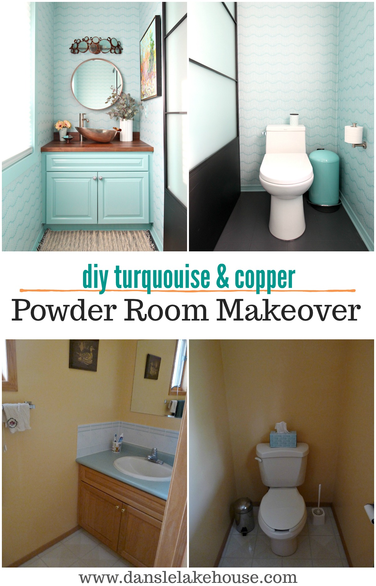 Copper & Turquoise DIY Powder Room Makeover