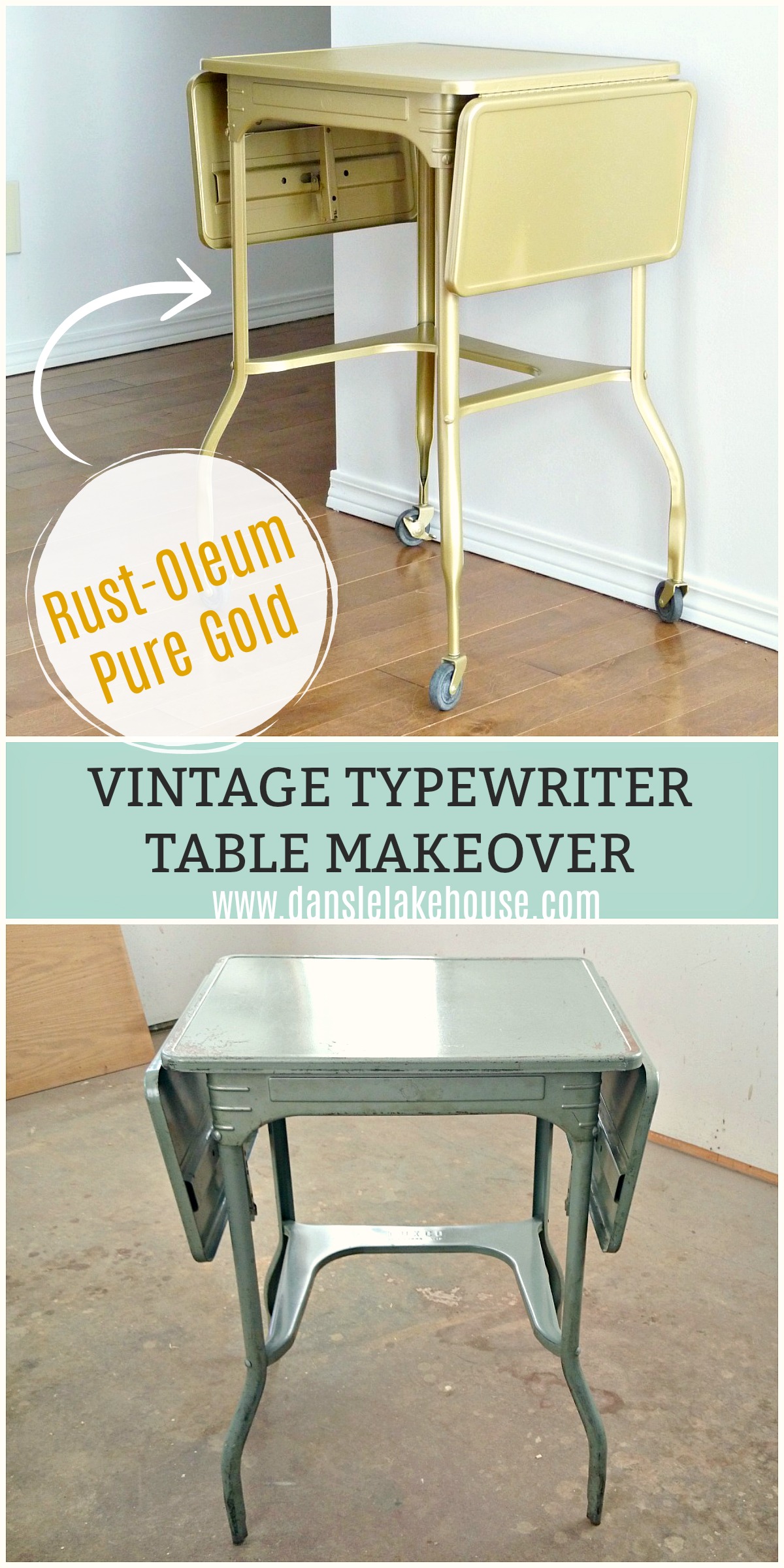 Vintage Typewriter Table Makeover Rust Oleum Universal Metallic