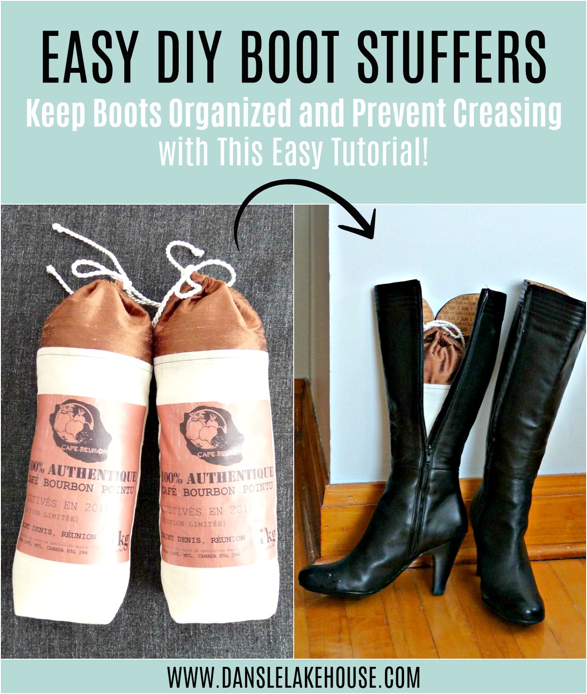 How to Make Easy DIY Boot Stuffers. Sew Your Own Boot Shapers Using Scrap Fabric and Add Essential Oils or Dried Lavender. #diy #organizing #bootshapers #bootstuffers #sewingprojects