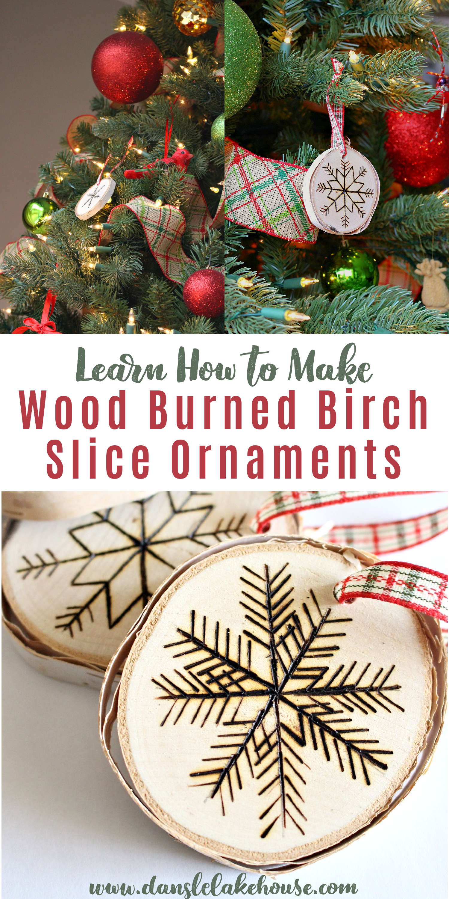 DIY Wood Burned Birch Slice Ornaments