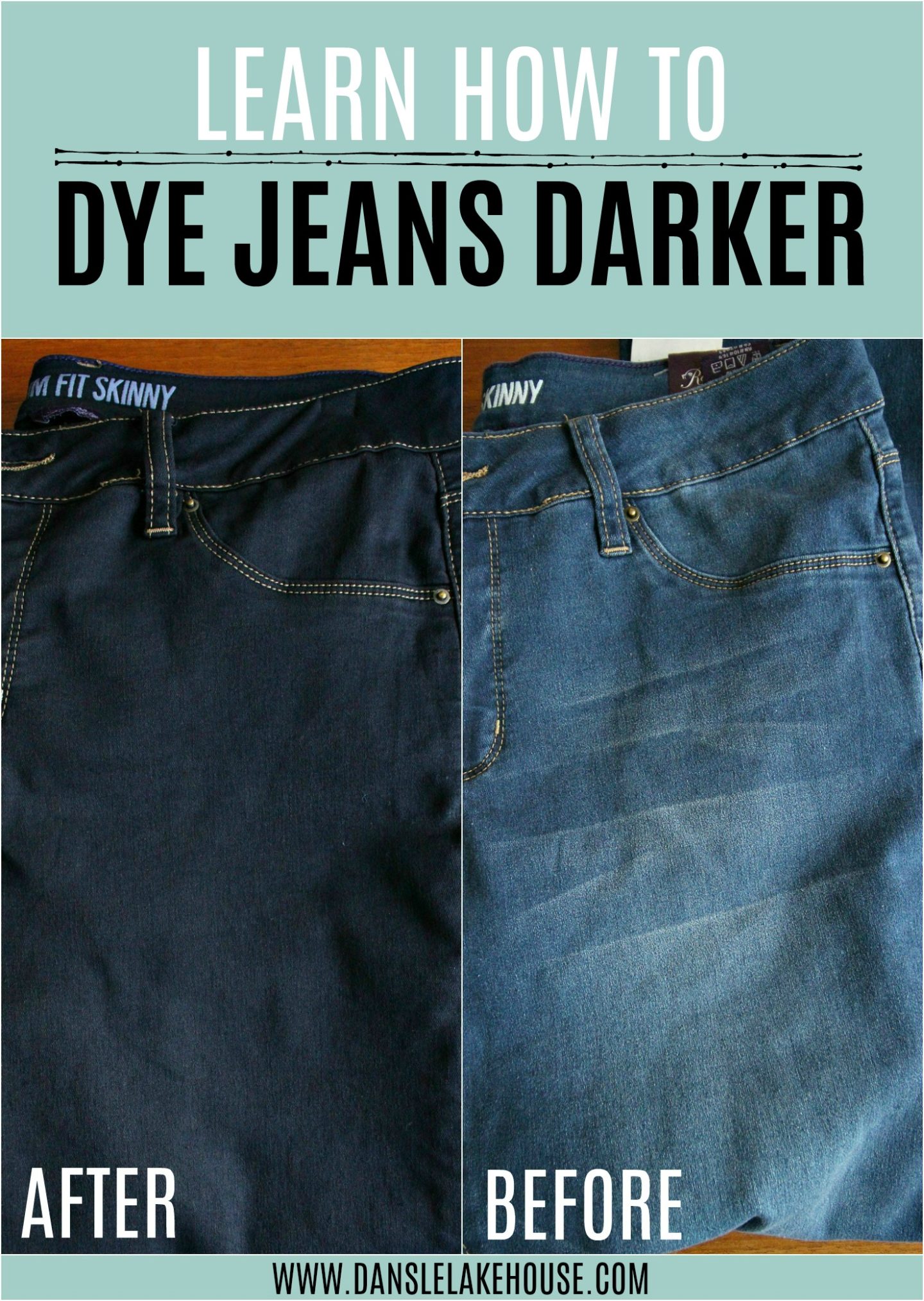Learn how to dye jeans darker with these easy clothes dyeing tutorial. Dye new or old jeans a dark blue in the wash. #dyeing #dyeingclothes