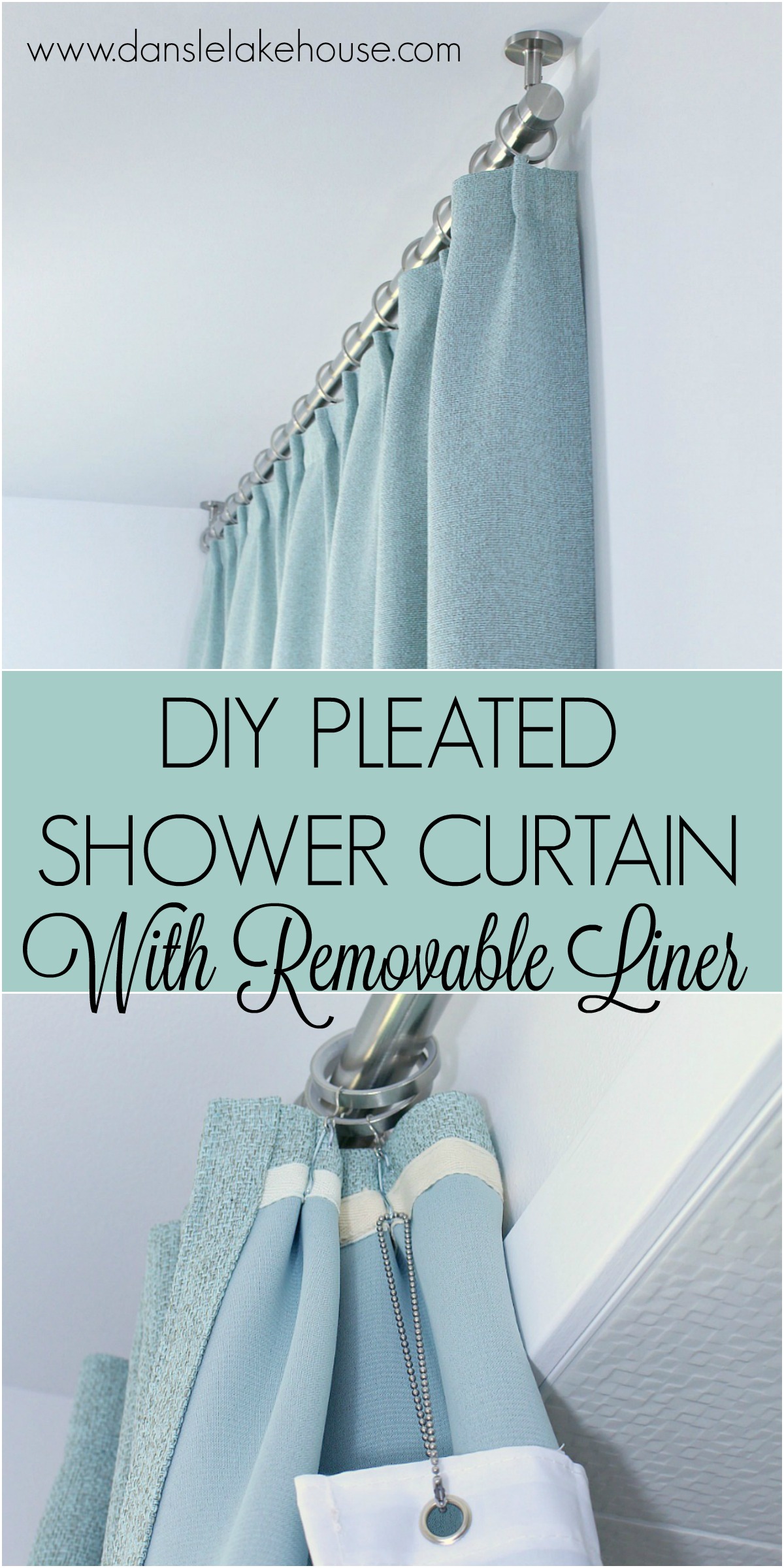 Bathroom Update: Ceiling Mounted Shower Curtain Rod + DIY Pleated Shower Curtain