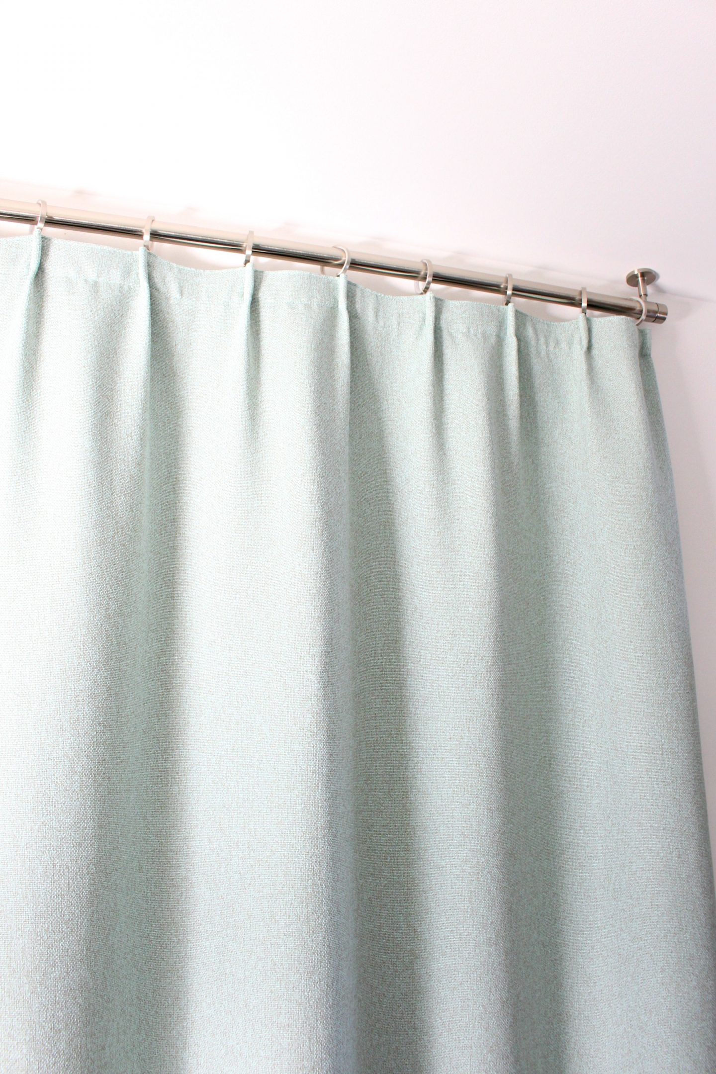 Bathroom Update: Ceiling Mounted Shower Curtain Rod + Turquoise Tweed Pleated Shower Curtain