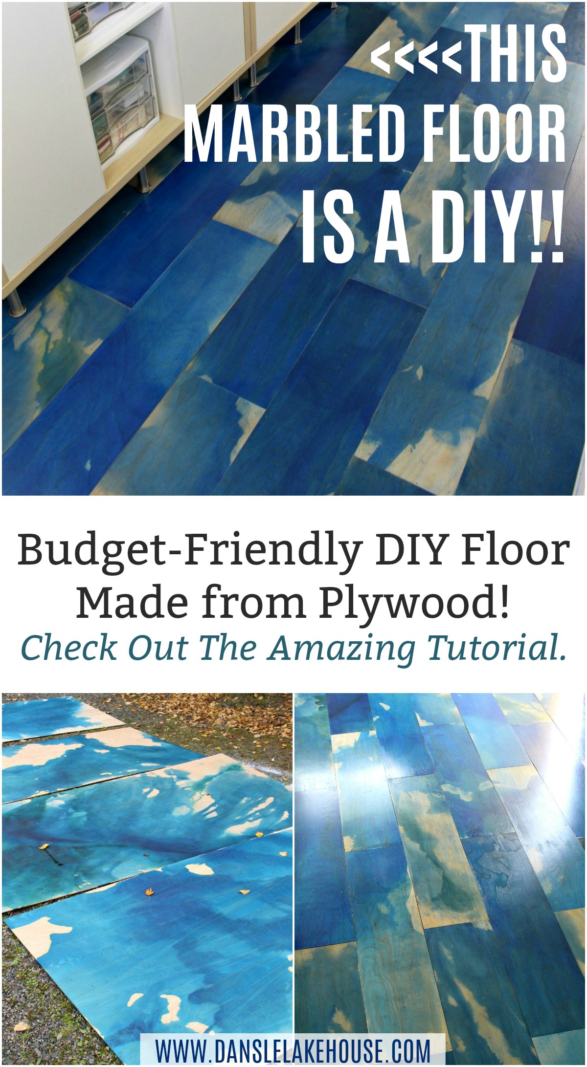 Learn how to make this AMAZINGLY COOL DIY Plywood Floor Using a Special Marbling Technique for Plywood. It's Surprisingly Easy, and a Budget Friendly Floor Idea. Make This DIY Floor in a Weekend! #diyflooring #plywood #diy #marbled #diyfloor
