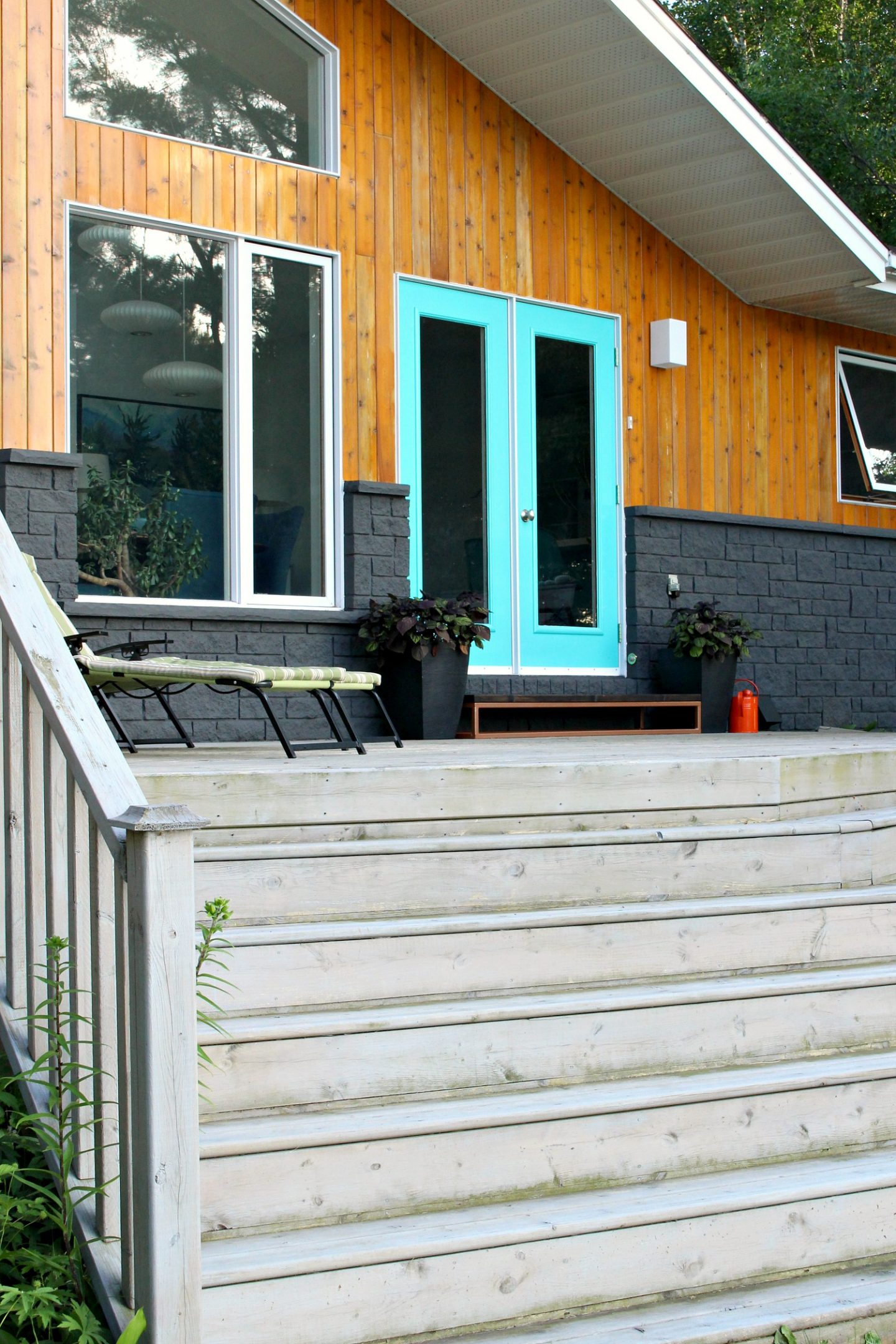 Charcoal Grey Painted Stone Exterior with Cedar Wood Siding