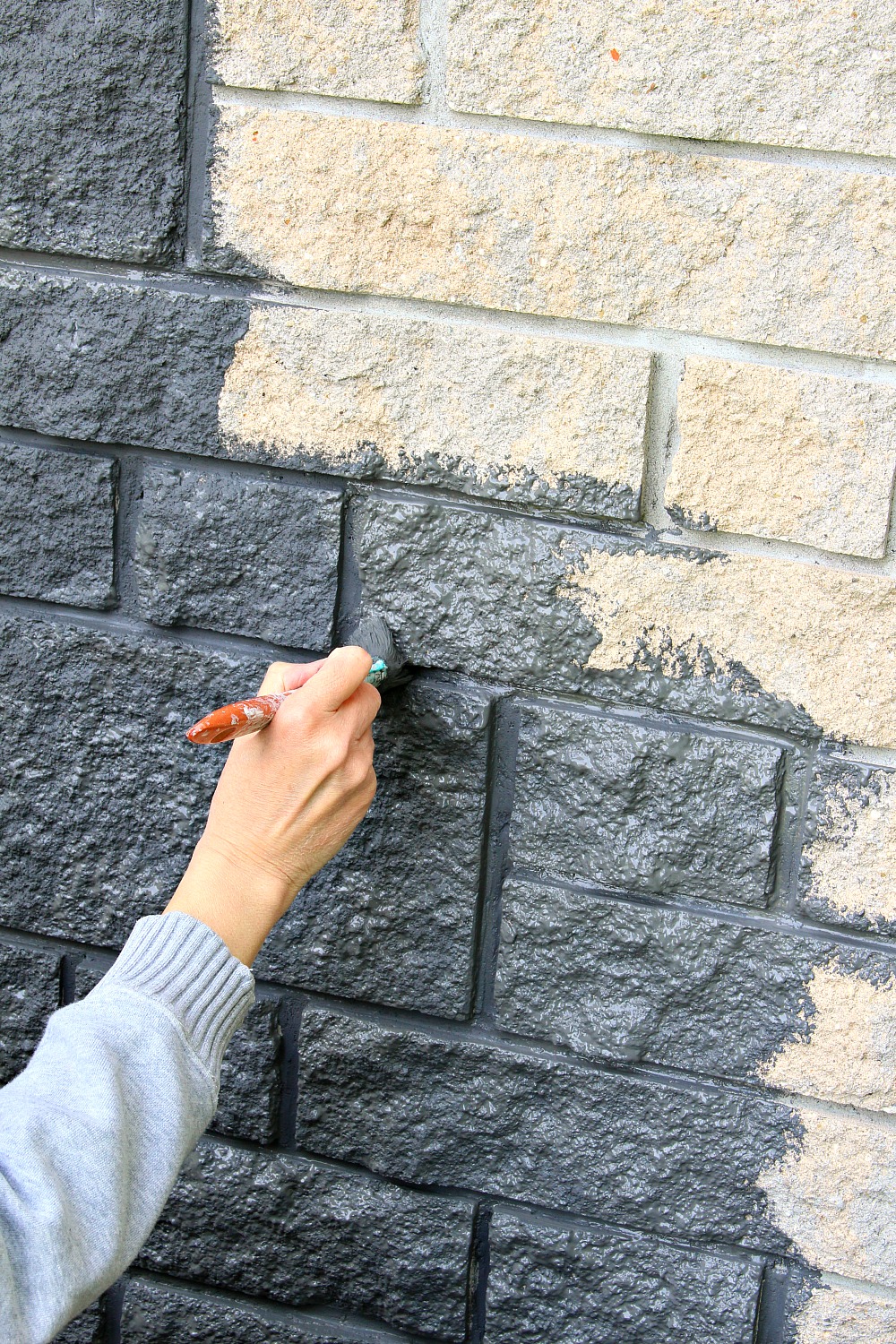 Charcoal Grey Painted Stone Exterior + How to Safely Paint a Chimney