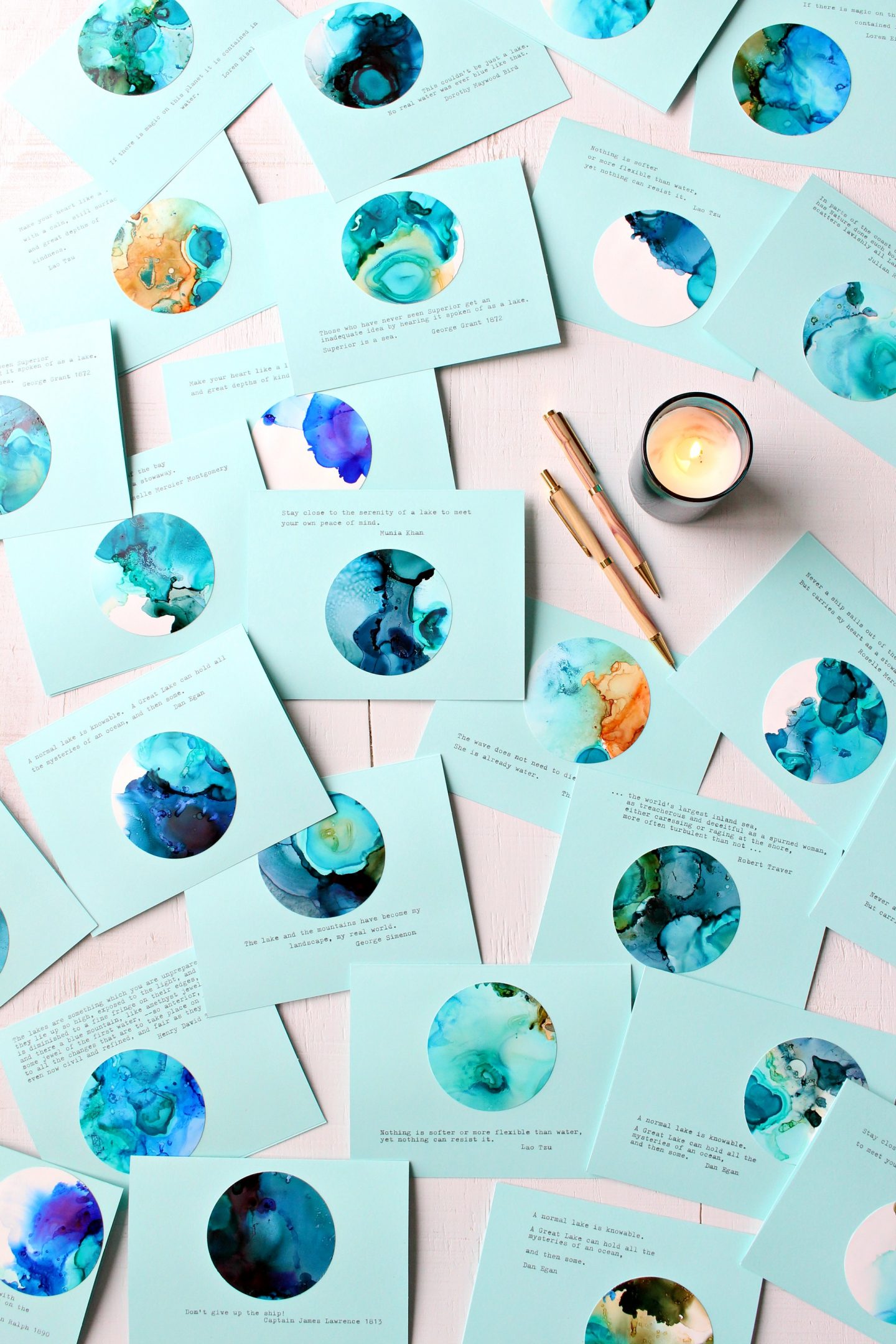 Handmade Lake Superior Note Cards - Learn How to Make These DIY Alcohol Ink Note Cards with Lake Superior Vibes