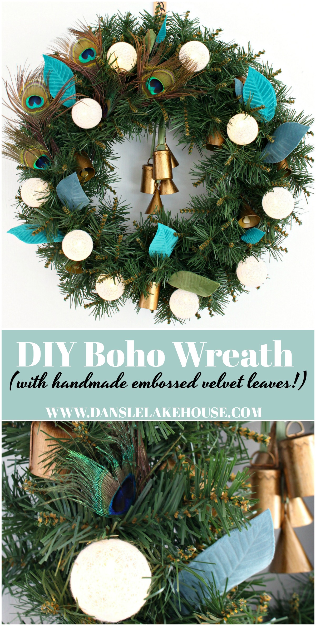 DIY Boho Wreath with DIY Embossed Velvet Leaves