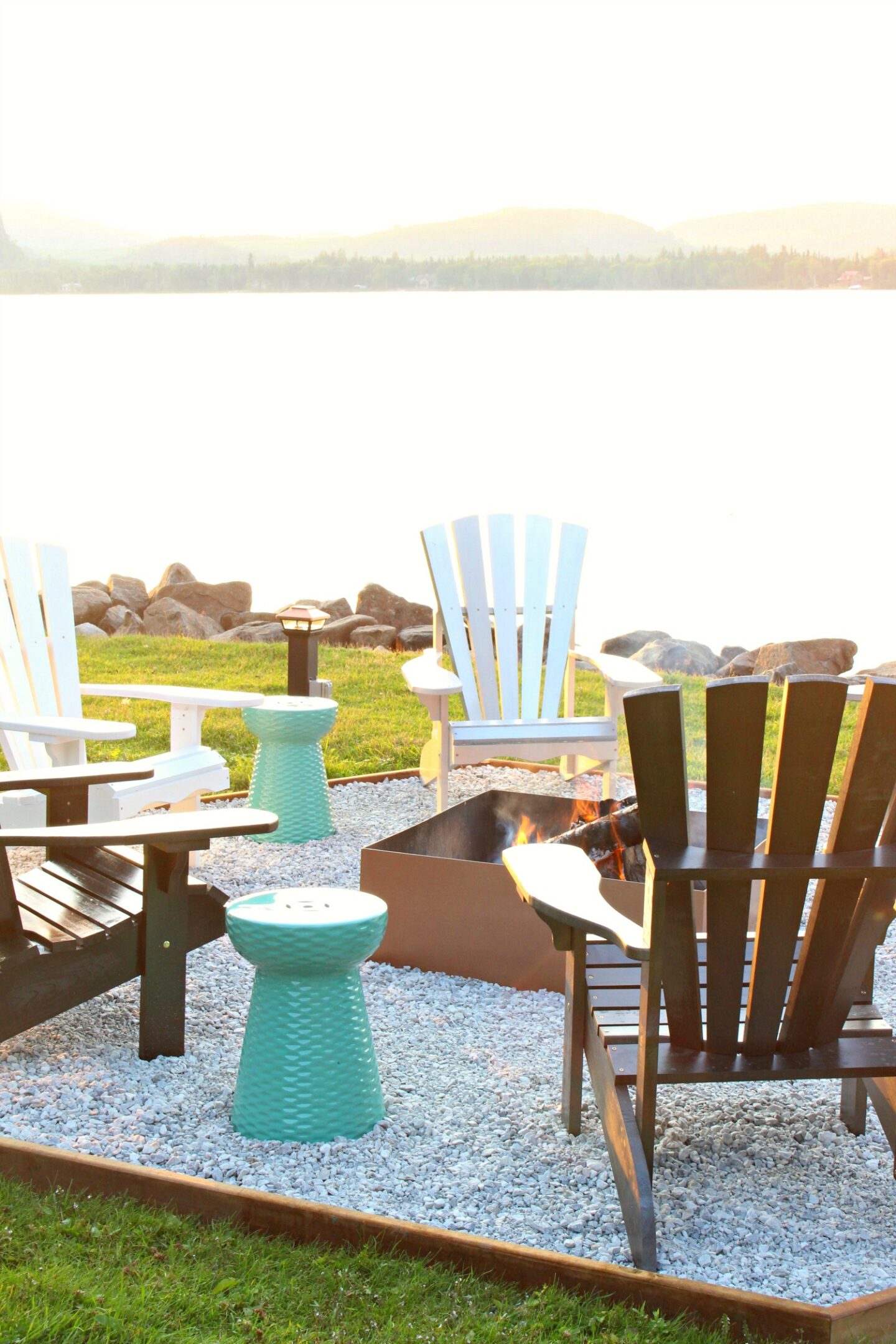 fire pit makeover  diy ombre adirondack chairs sponsored