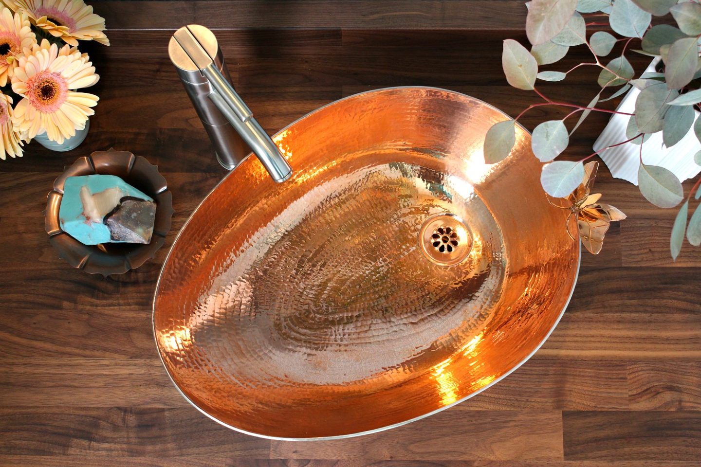 Handmade Hammered Copper Sink with Rose Gold Finish