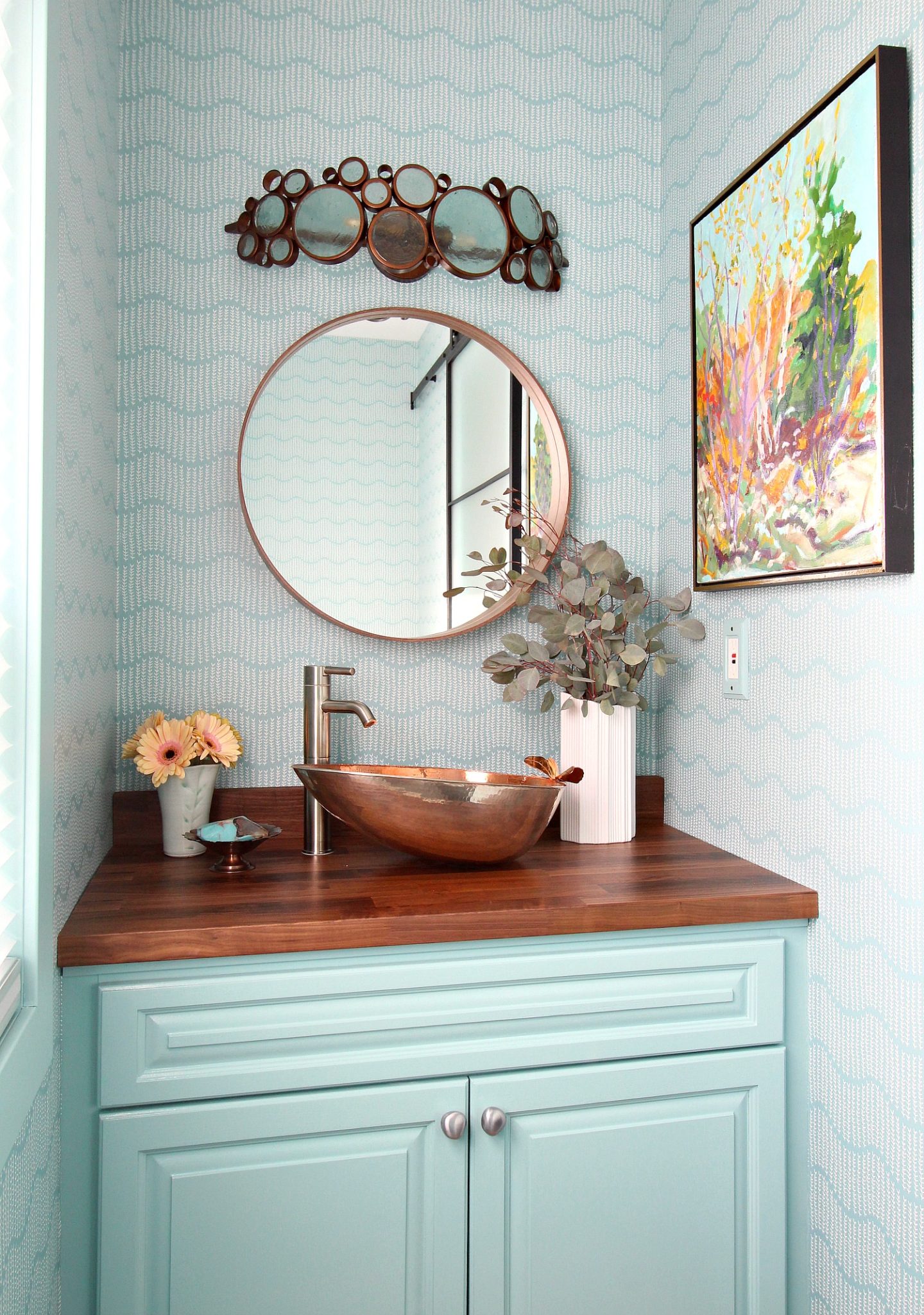 Glam and Colorful Turquoise Powder Room Design