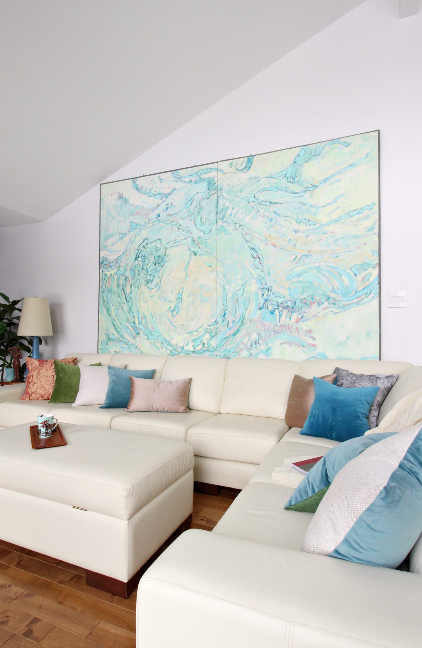 Large Coastal Painting in Turquoise and Blues