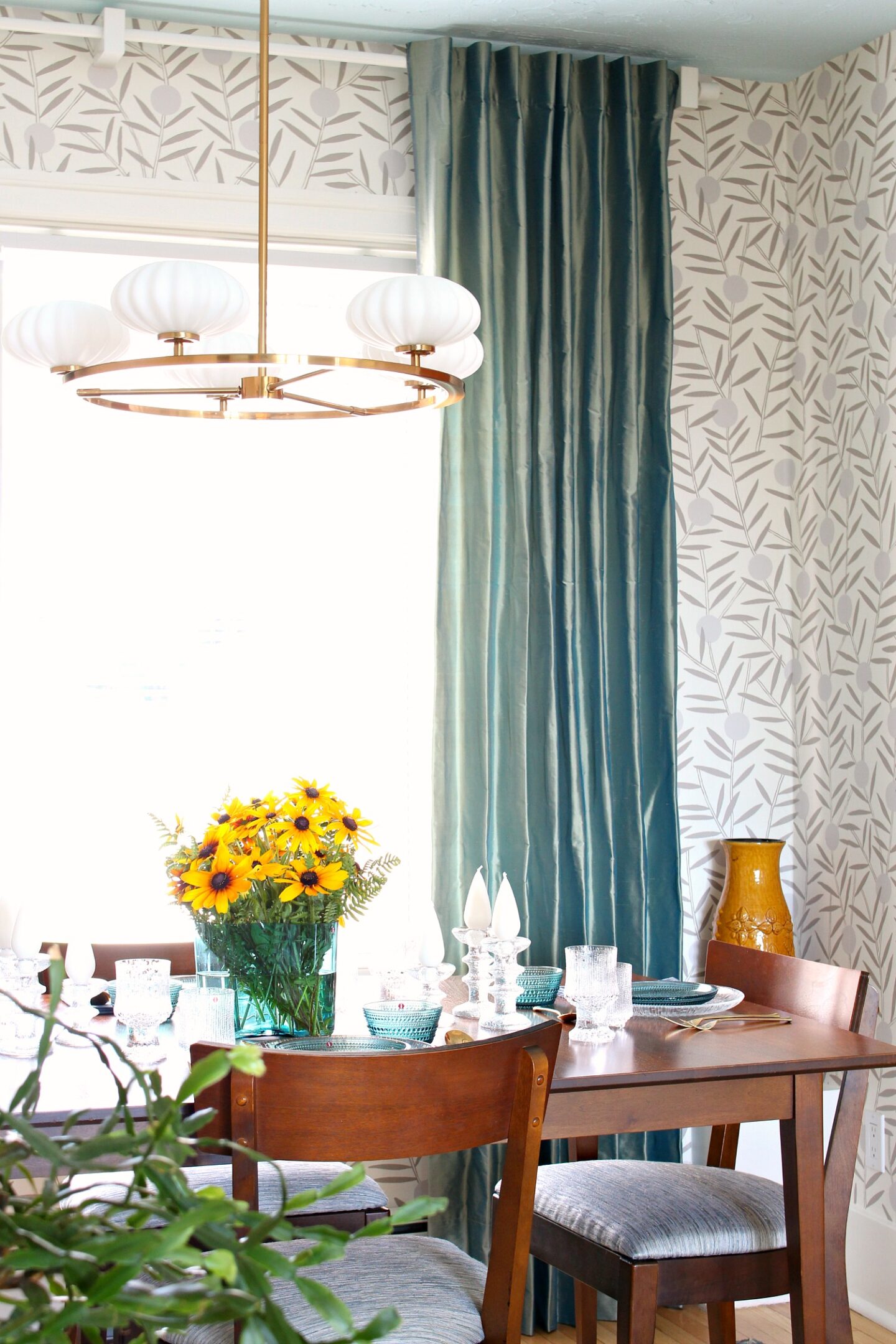DIY silk draperies in dining room