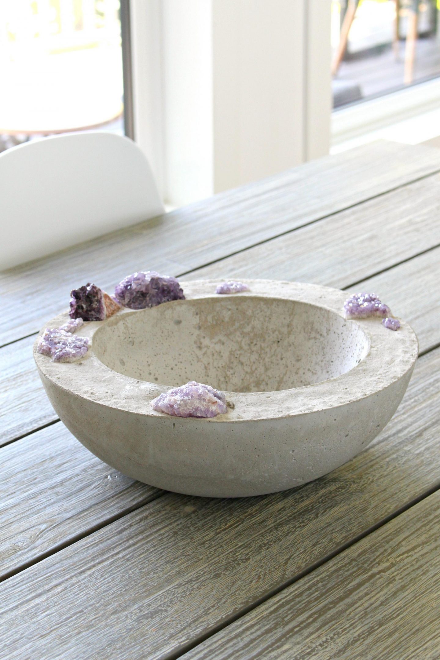 DIY Concrete Bowl with Embedded Amethyst