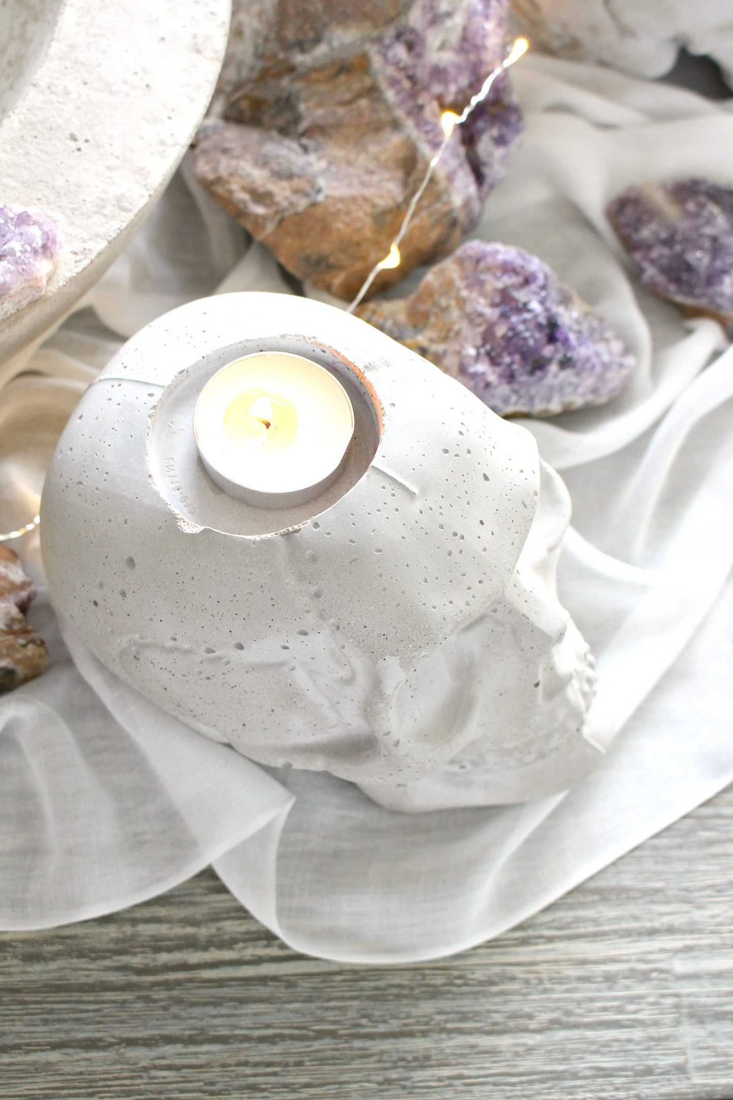 candle skull holder diy halloween concrete