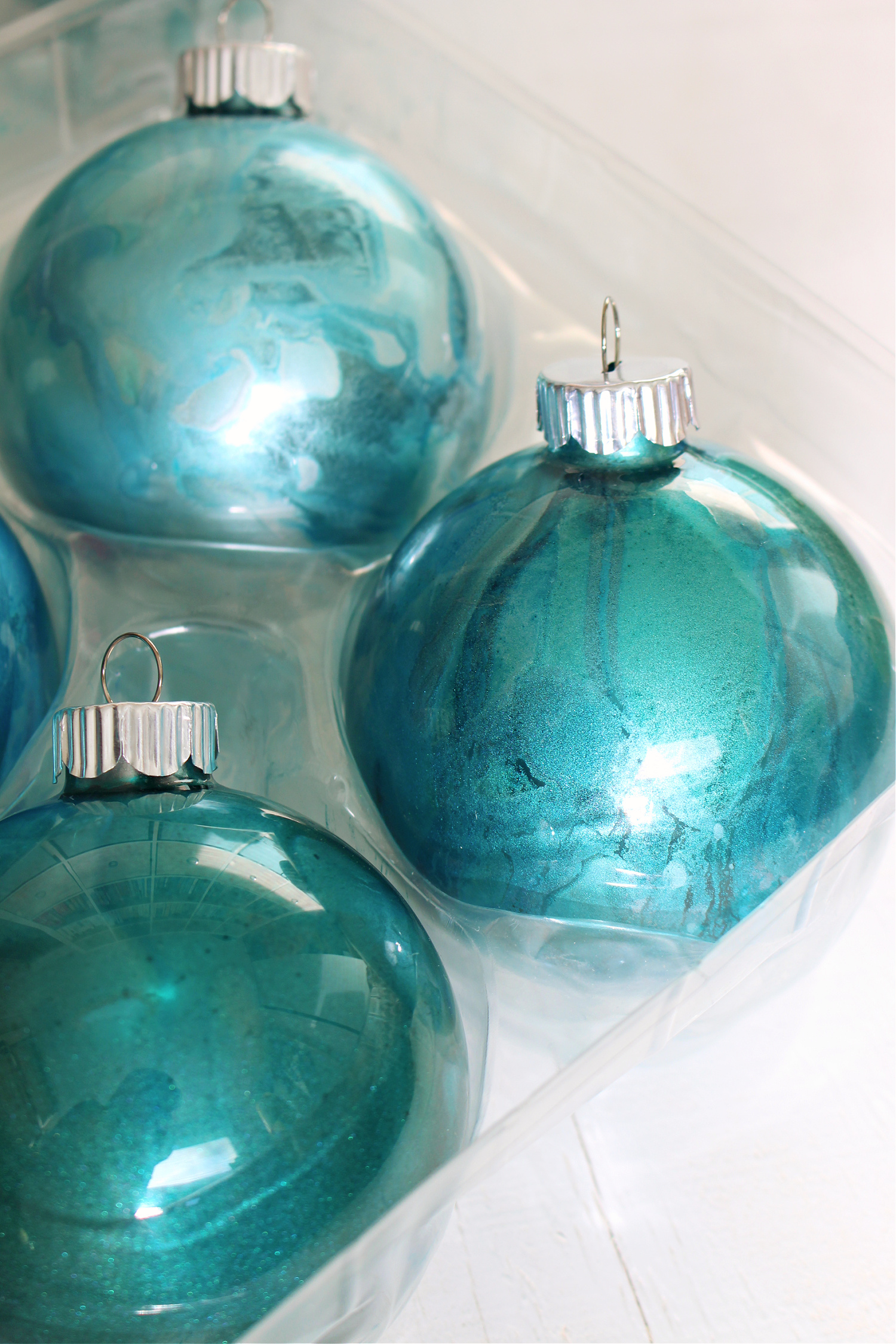 Teal Alcohol Ink Ornaments