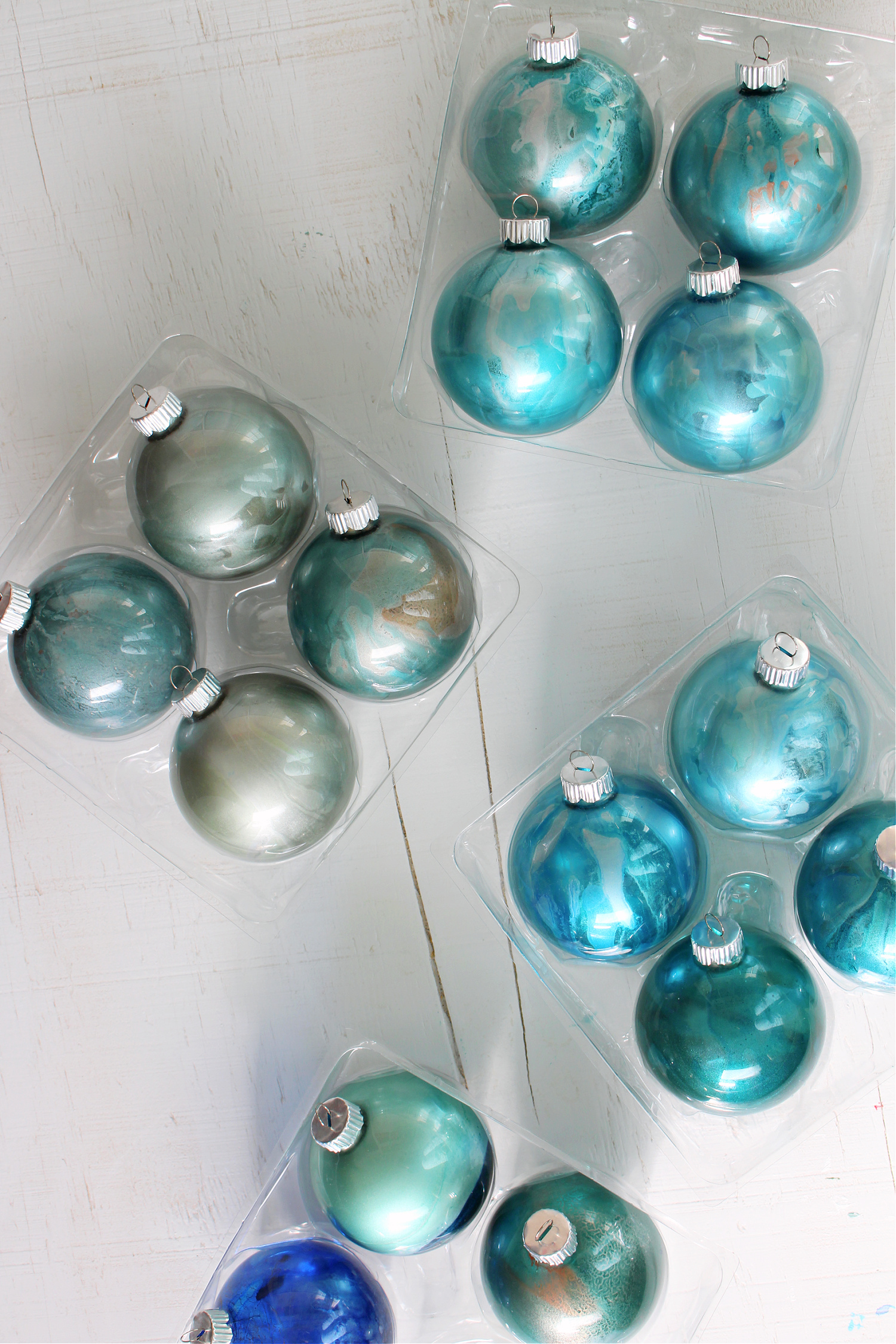 Alcohol Ink Applied Inside Clear Glass Ornaments