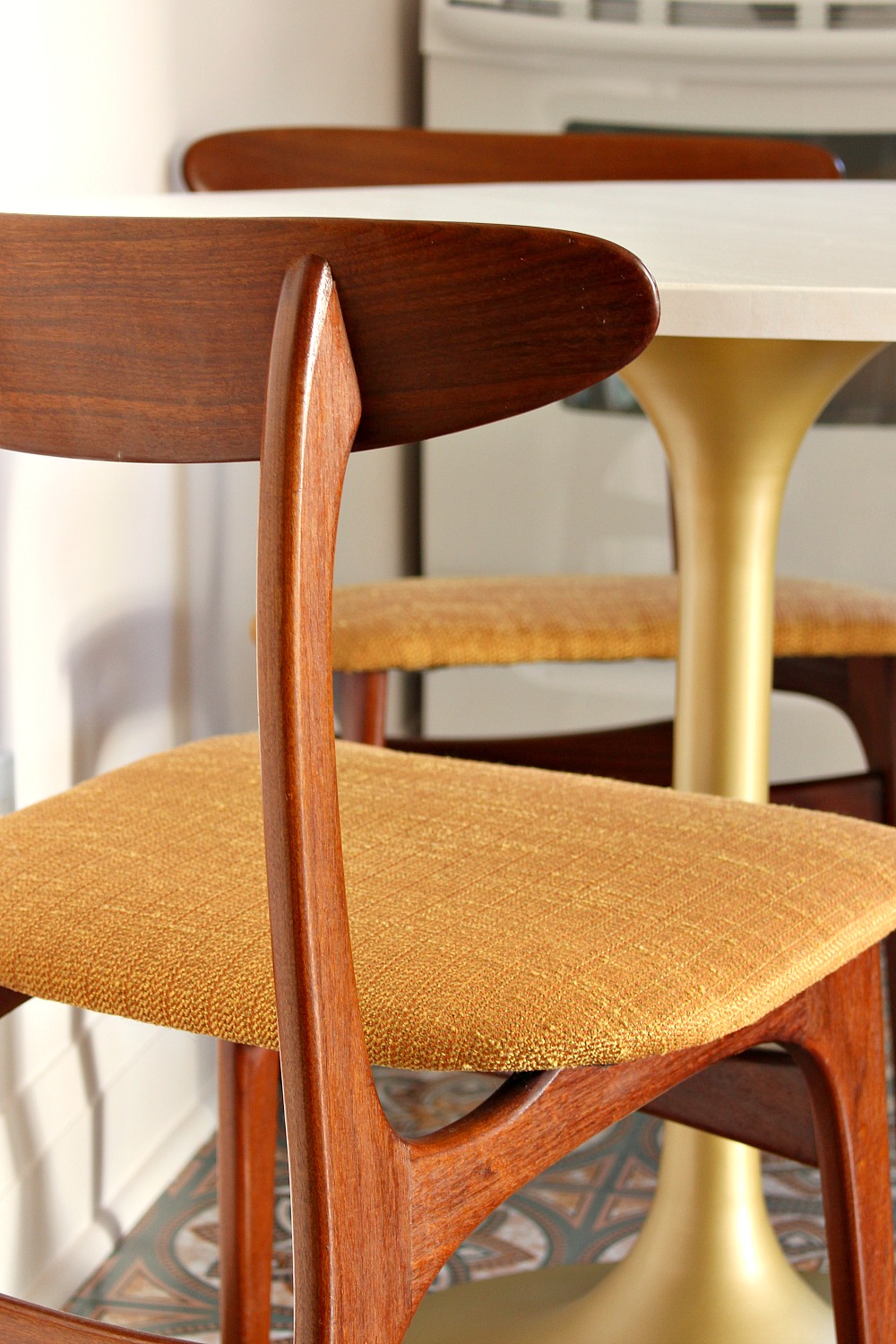 Mid-Century Modern Teak Dining Chair with Apricot Tweed Upholstery
