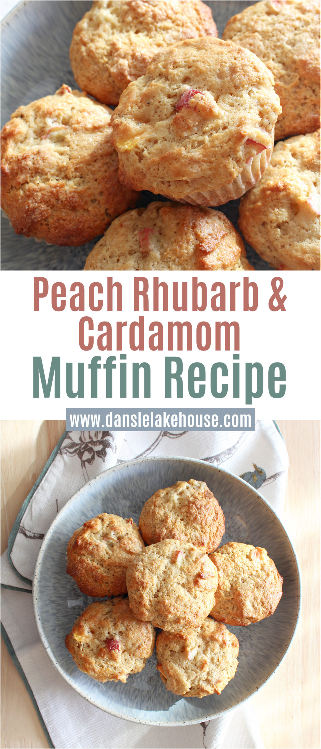 Peach Rhubarb Muffins with Cardamom