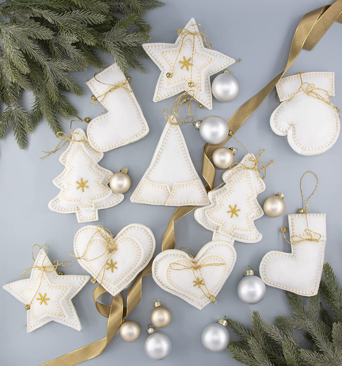 White Felt Christmas Tree Ornaments