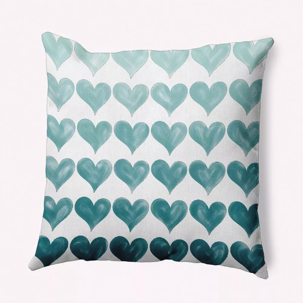 teal heart printed pillow