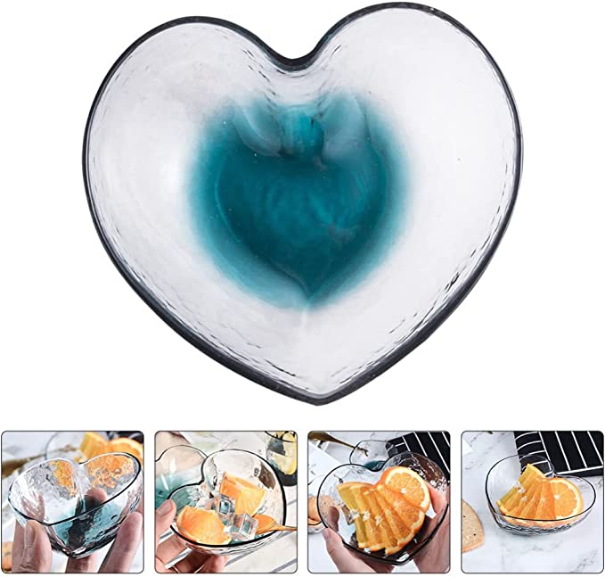 teal glass heart shaped bowl