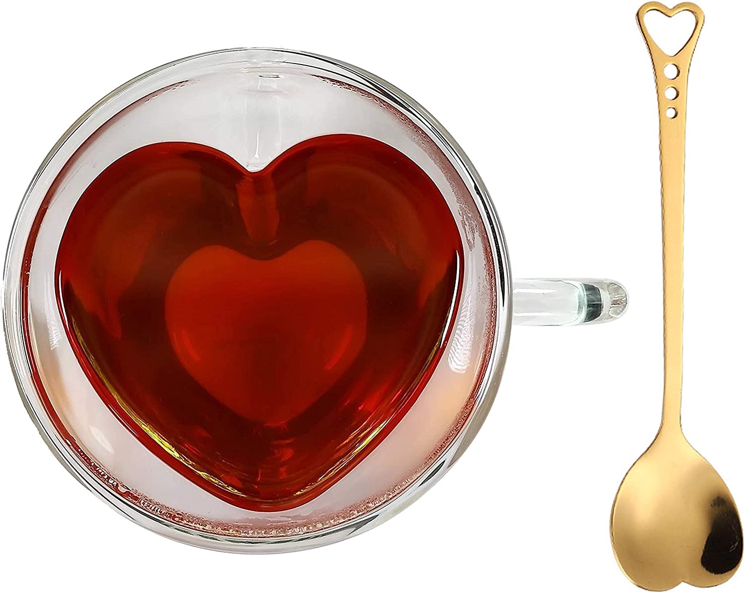 clear glass heart shaped mug