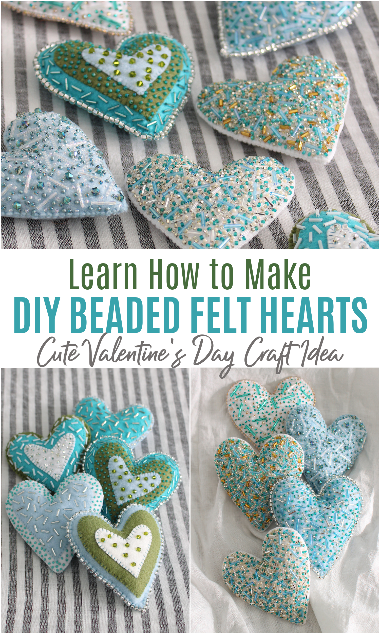 Cute Valentine's Day Craft Idea for Adults: DIY Beaded Felt Heart Ornaments