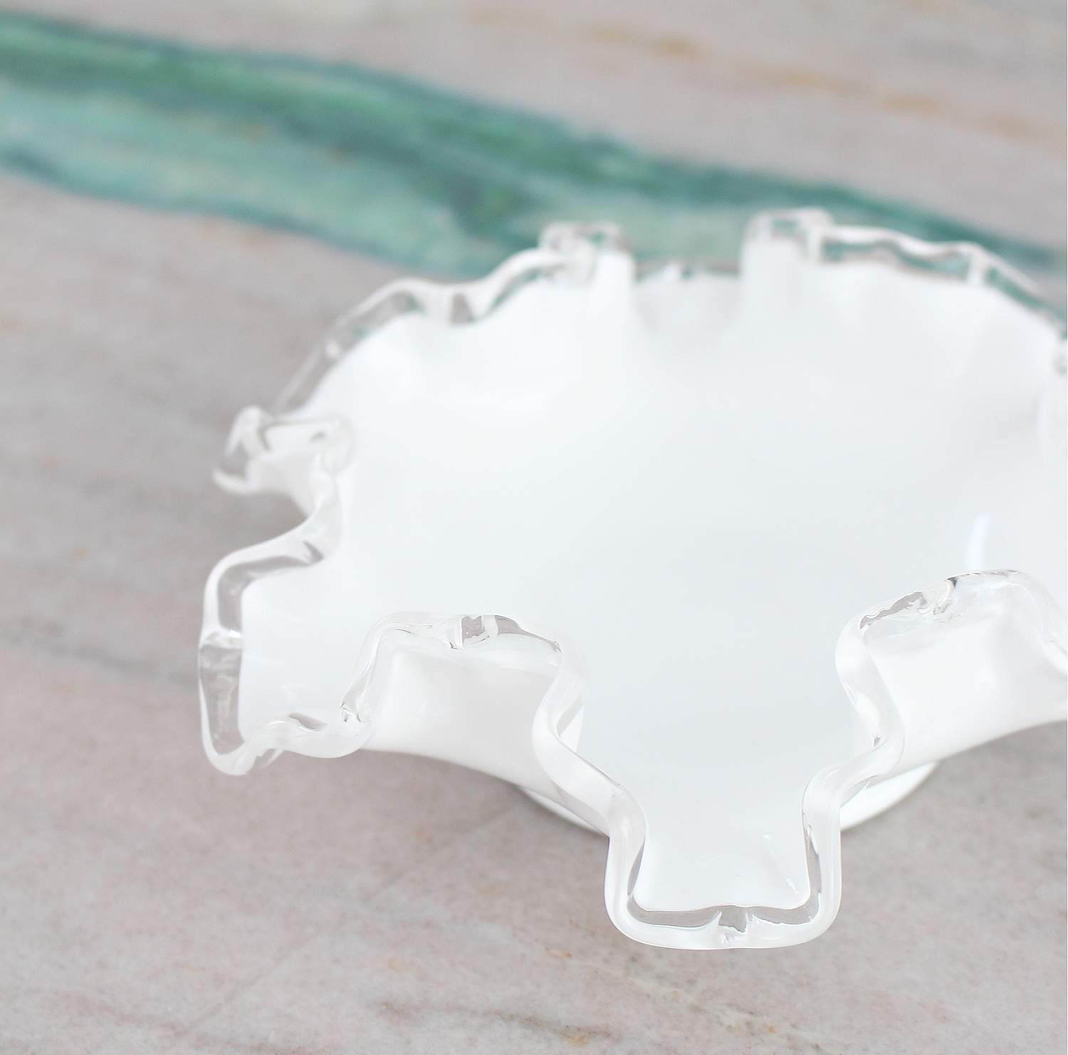 pretty white Fenton ruffled milk glass dish