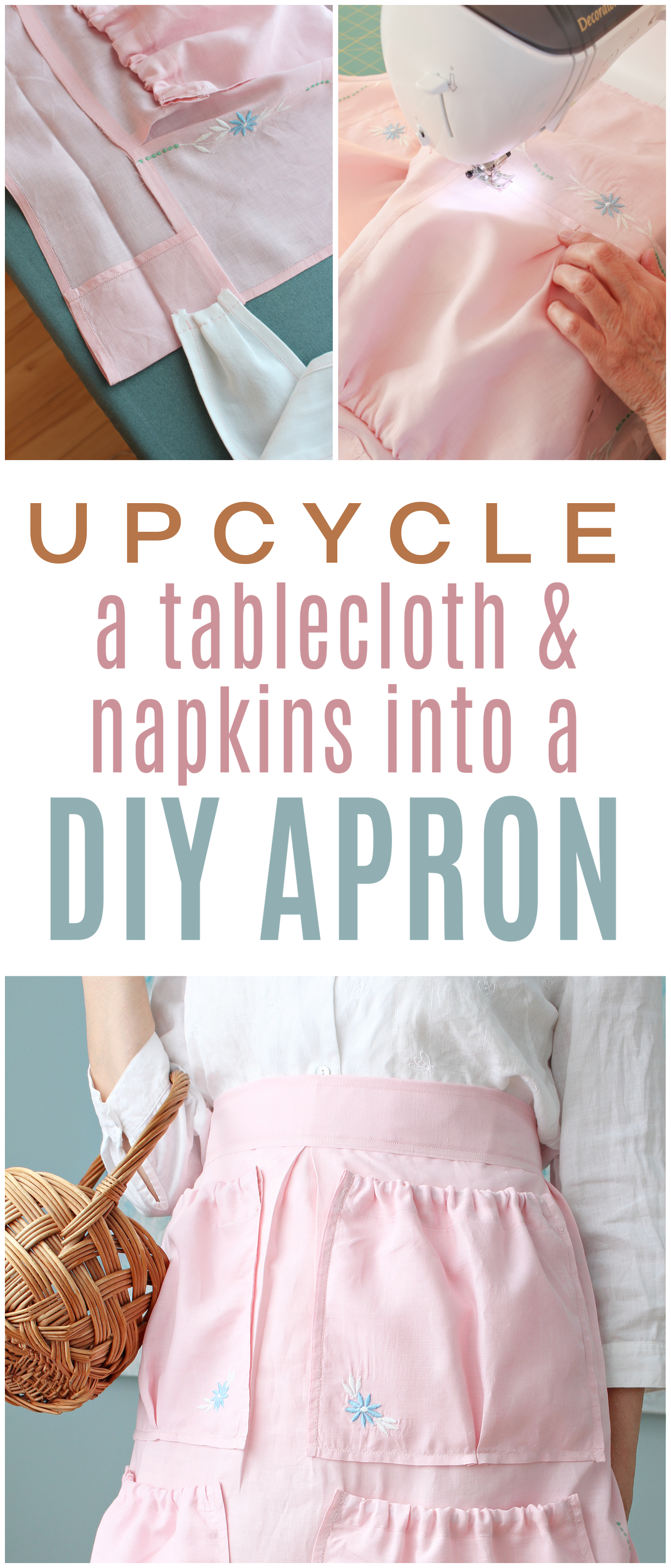 Upcycle a Tablecloth and Napkins into a DIY Apron with Pockets